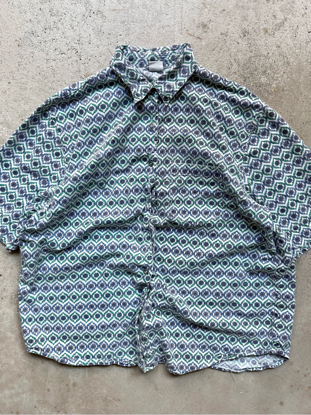 90s Vintage Purple/Green Patterned Surf Retro Men’s Button Up Polo L 24x28